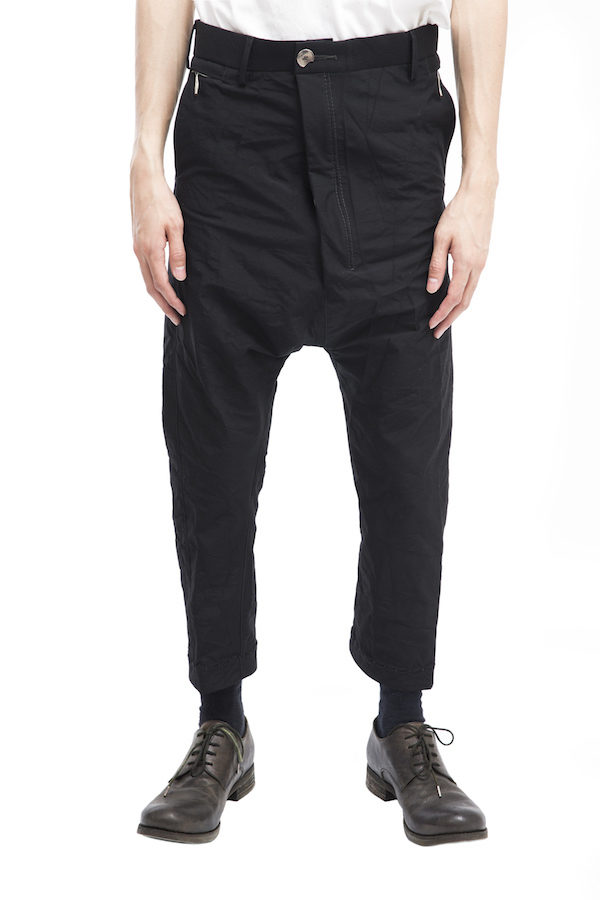 Drop Crotch Trousers with Belt in Turf Black - 1070103