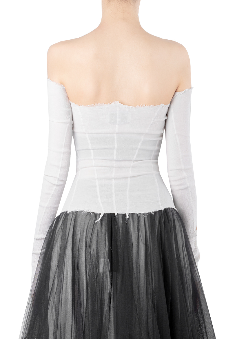 Shop MARC LE BIHAN FRAYED OFF-SHOULDER TOP BEIGE | LARMOIRE