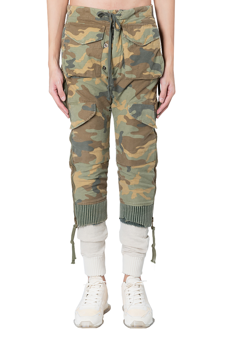 Shop GREG LAUREN ZIP LOUNGE PANTS GREEN/CAMO