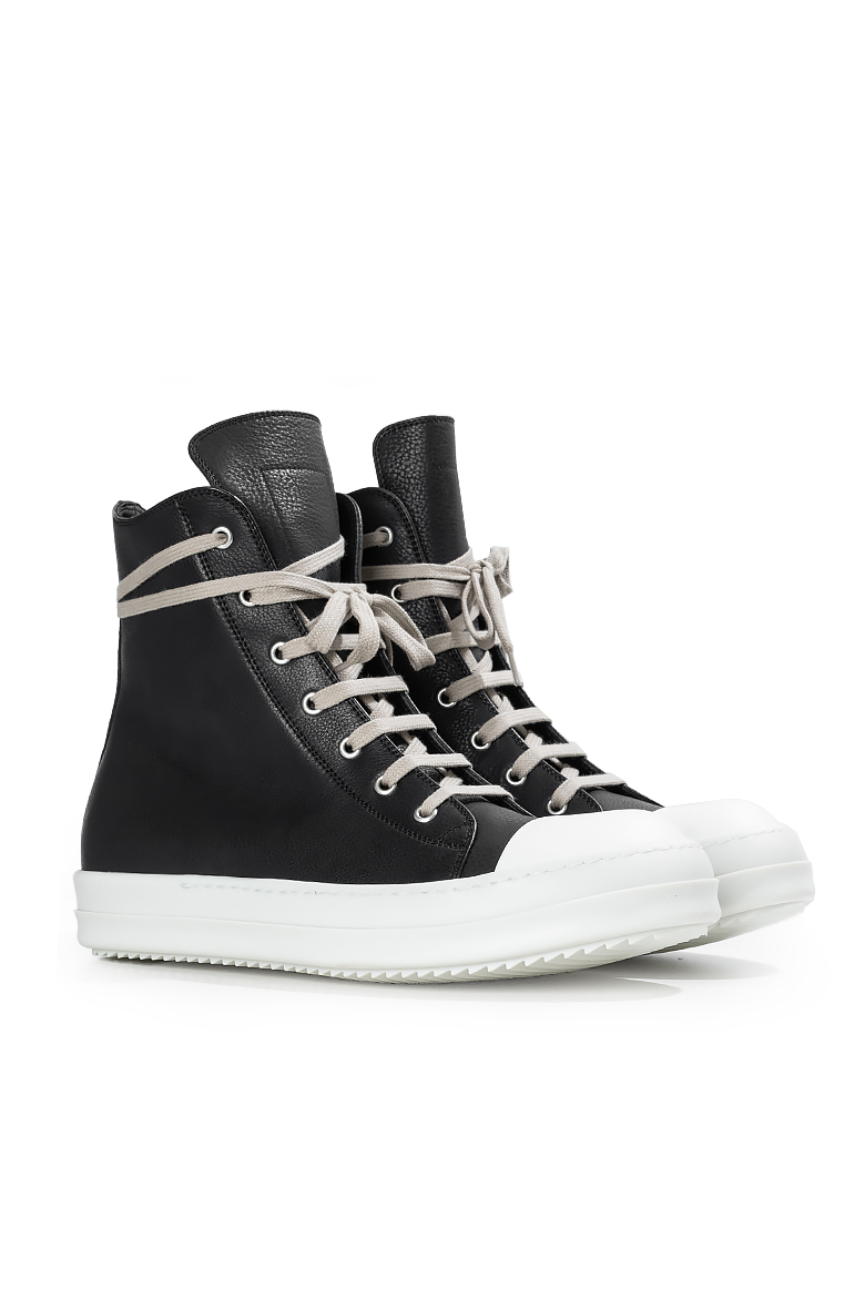 Shop RICK OWENS LEATHER PERFORMA SNEAKERS BLACK/WHITE | L'ARMOIRE