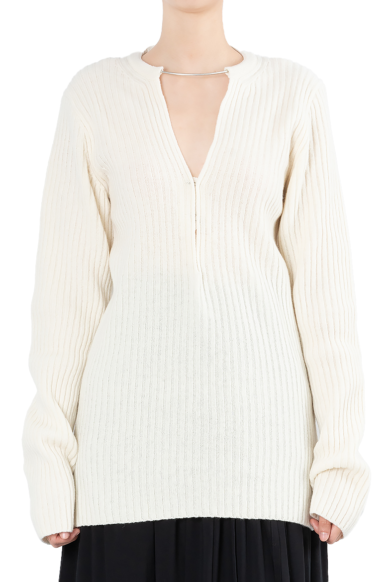 ANN DEMEULEMEESTER | KNITTED V-NECK SWEATER IREK IVORY | L ANN DEMEULEMEESTER | KNITTED V-NECK SWEATER IREK IVORY | L