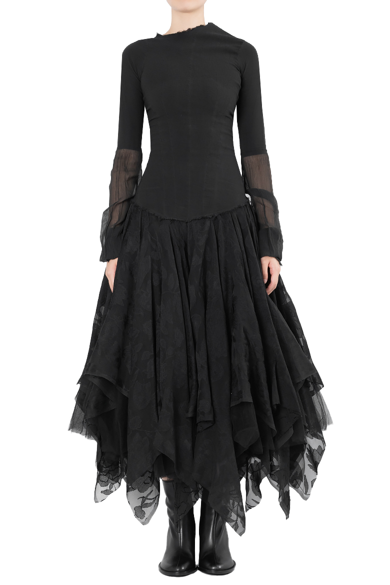 MARC LE BIHAN | LONG SLEEVE EMBROIDERED DRESS NOIR | L'ARMOIRE