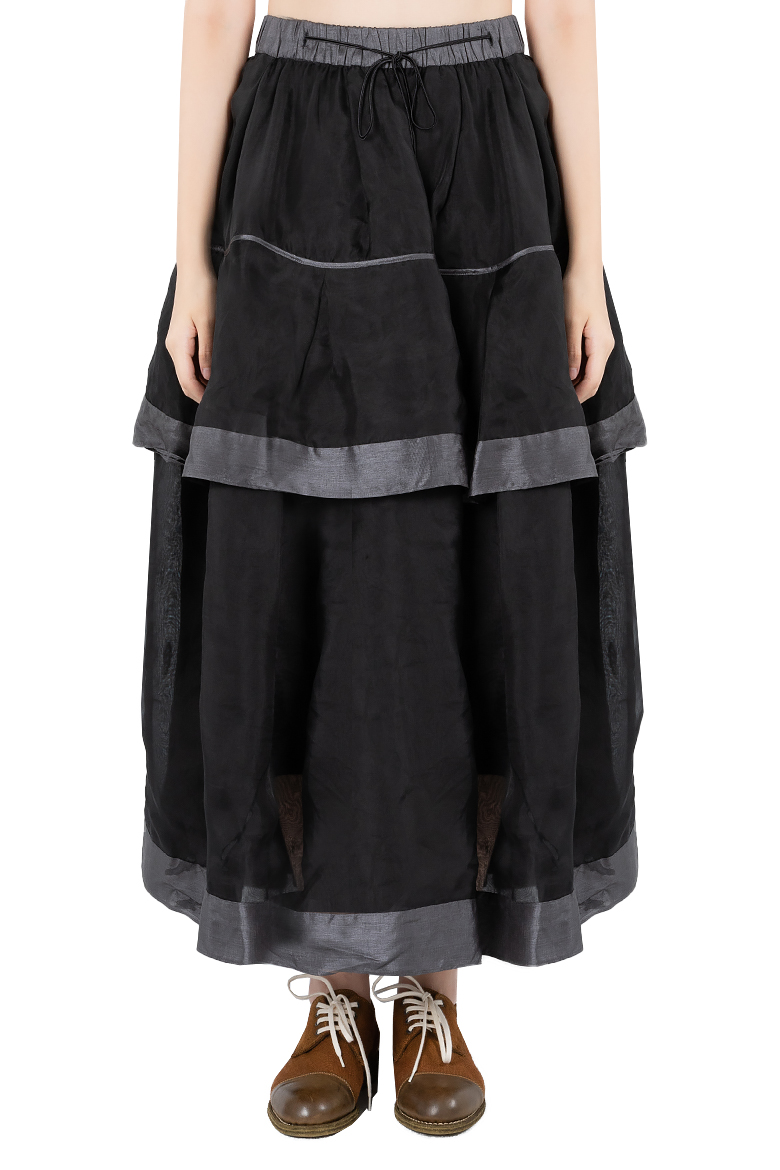 RENLI SU | SILK LAYERED SKIRT MULTI-TIER BLACK | L'ARMOIRE