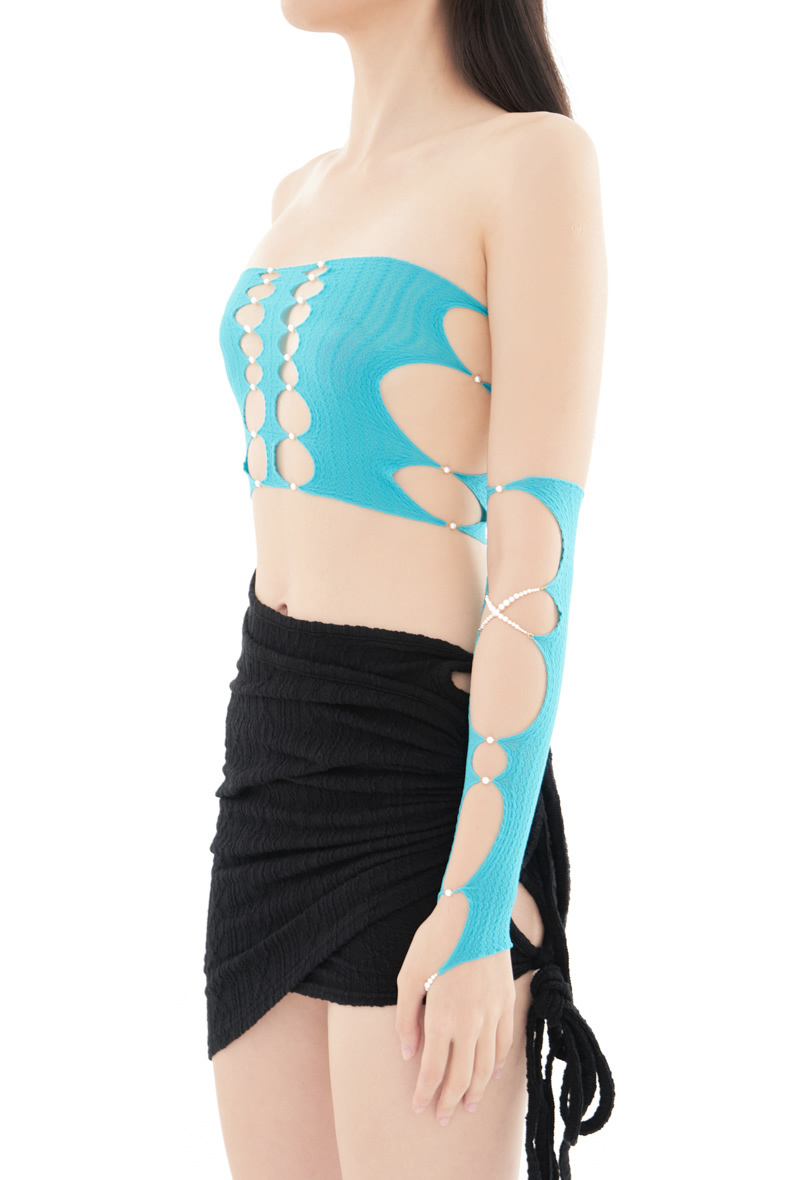 Rui Long Single Arm Sleeve Top - Aqua on Garmentory