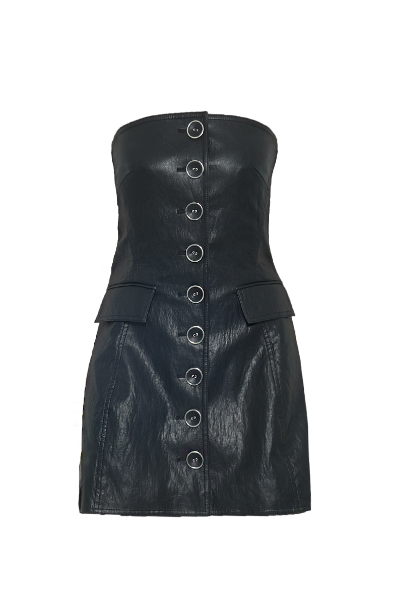 KIMHEKIM | EMMA VEGAN LEATHER TUBE TOP MINI DRESS BLACK | L'ARMOIRE